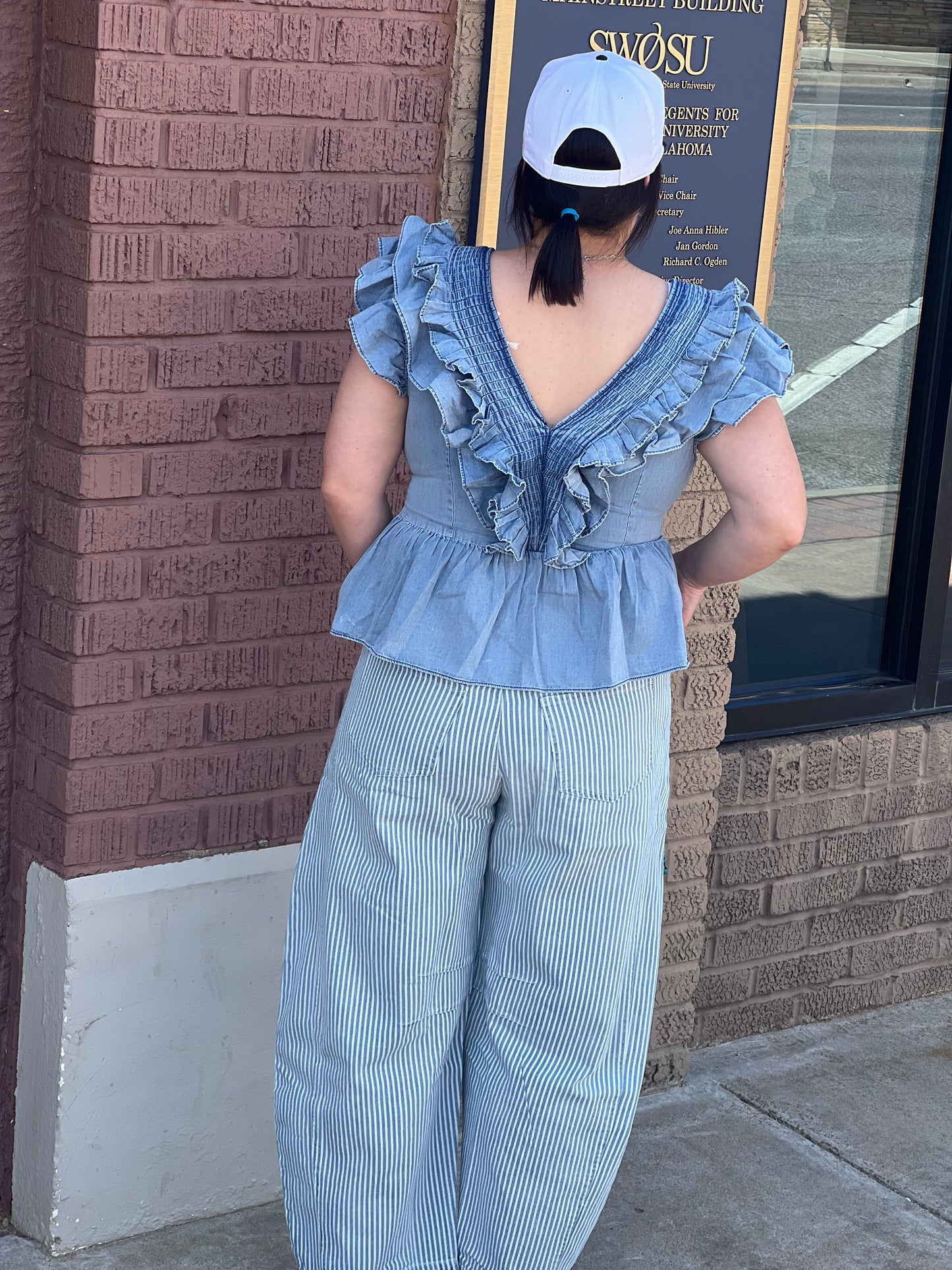 BiBi Smocked V-Neck Ruffle Sleeve Top