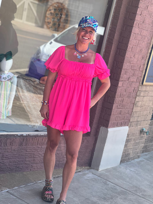 BiBi Ruffle Edge Chiffon Puff Sleeve Romper