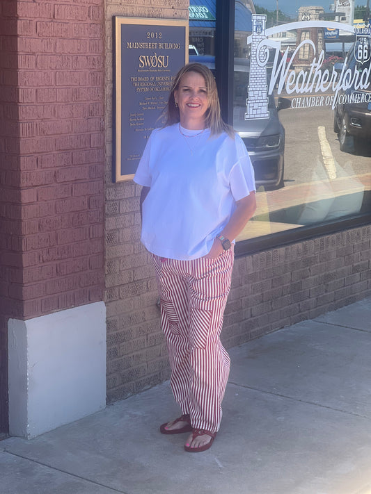 BiBi Striped Twill Barrel Jeans