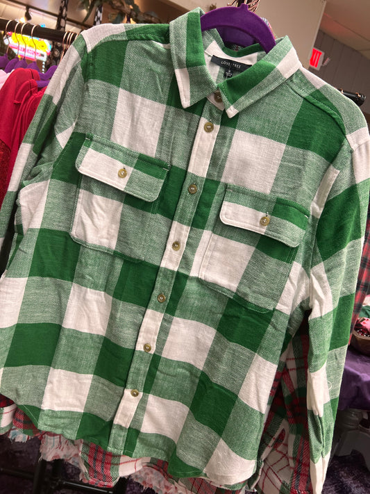 Regular Green Plaid Flannel Button Down Shirt