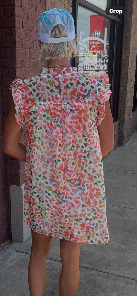 BiBi Multi Colored Leopard Printed Tiered Dress