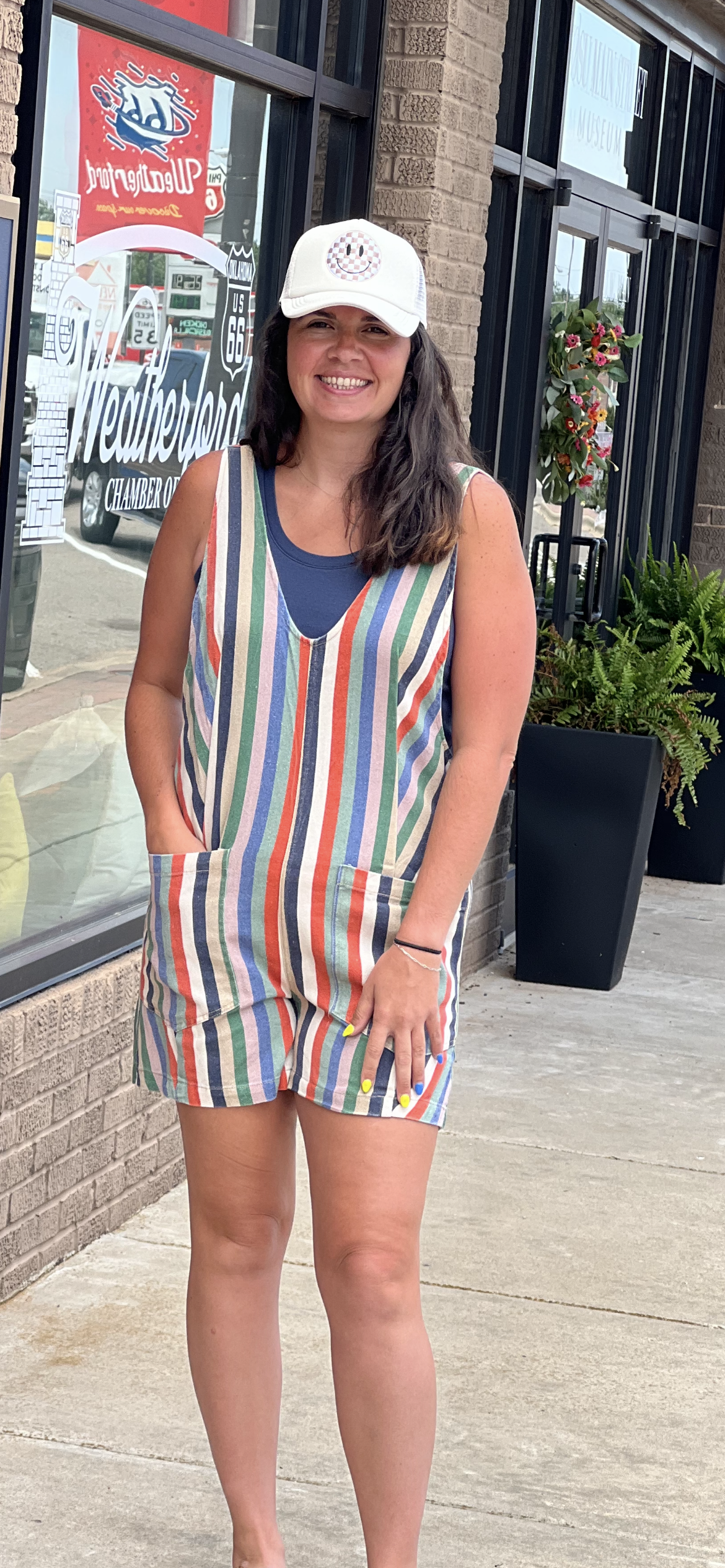 BiBi Multi Striped Denim Romper