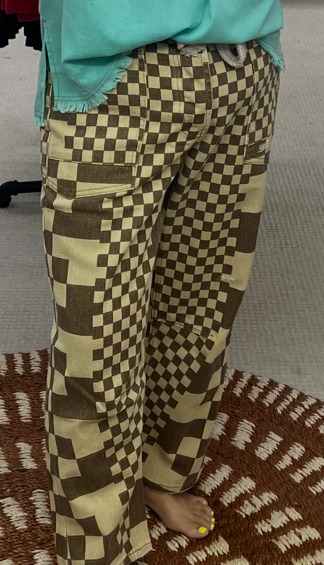 BiBi Checkered Board Printed Braided Pants