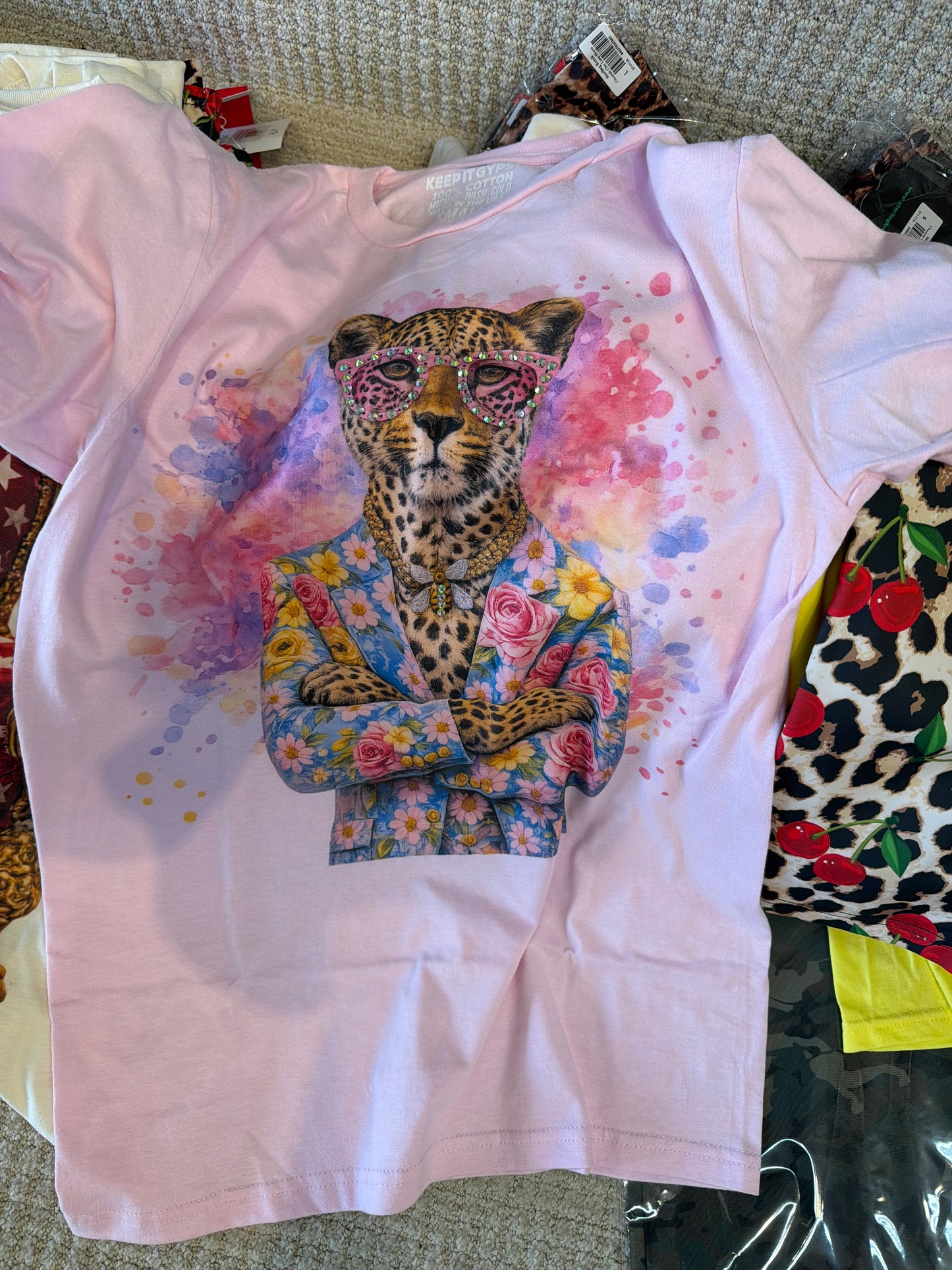 Keep it Gypsy Pink Leopard Bling T-Shirt