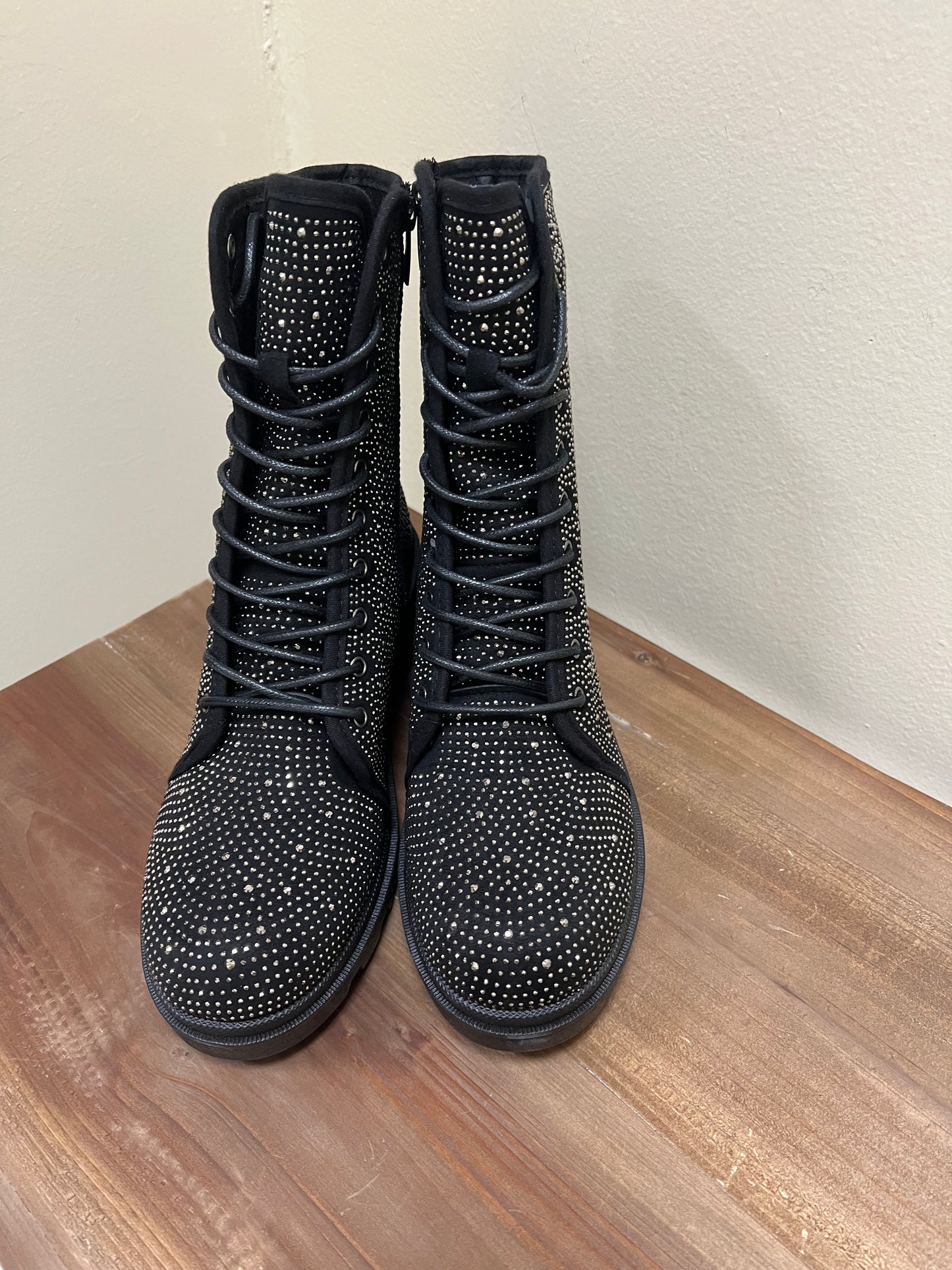 Black rhinestone short boot