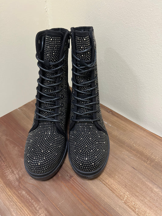 Black rhinestone short boot