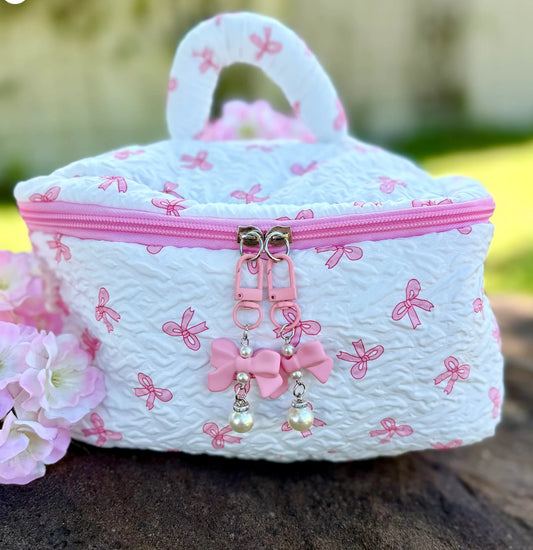 White + Pink Bow Travel Bag