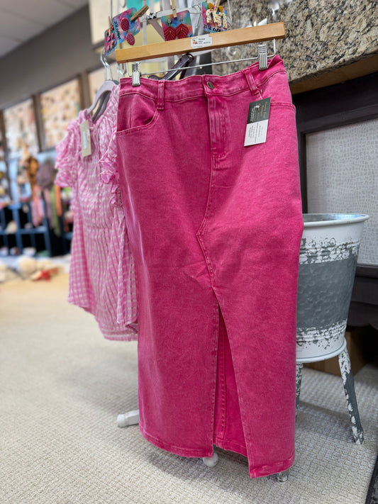 Hot pink denim skirt