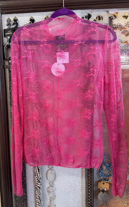Hot pink lace sheer top