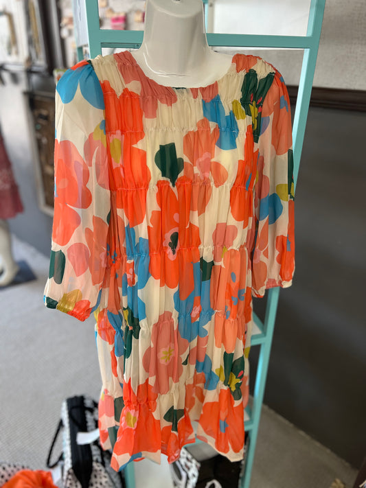 Regular Hailey & Co Orange Floral Flowy Short Dress