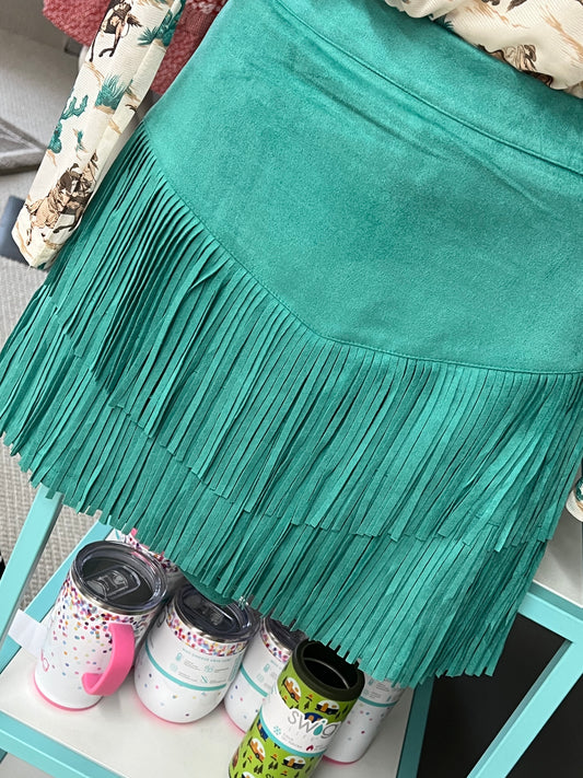 Reg & Curvy Sterling Kreek Ft. Worth Fringe Turquoise Skirt