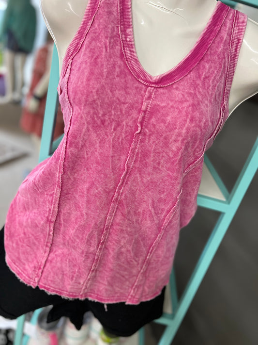 Regular Trend:Notes Washed Loose Fit Racerback V-Neck Tank
