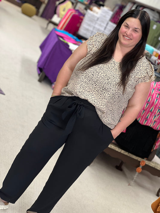 Reg & Plus Khaki & Black Cheetah Ruffle Dressy Tank
