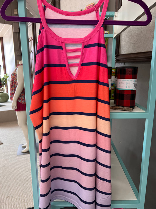 Regular & Curvy Multicolor Striped Hollow Out Tank