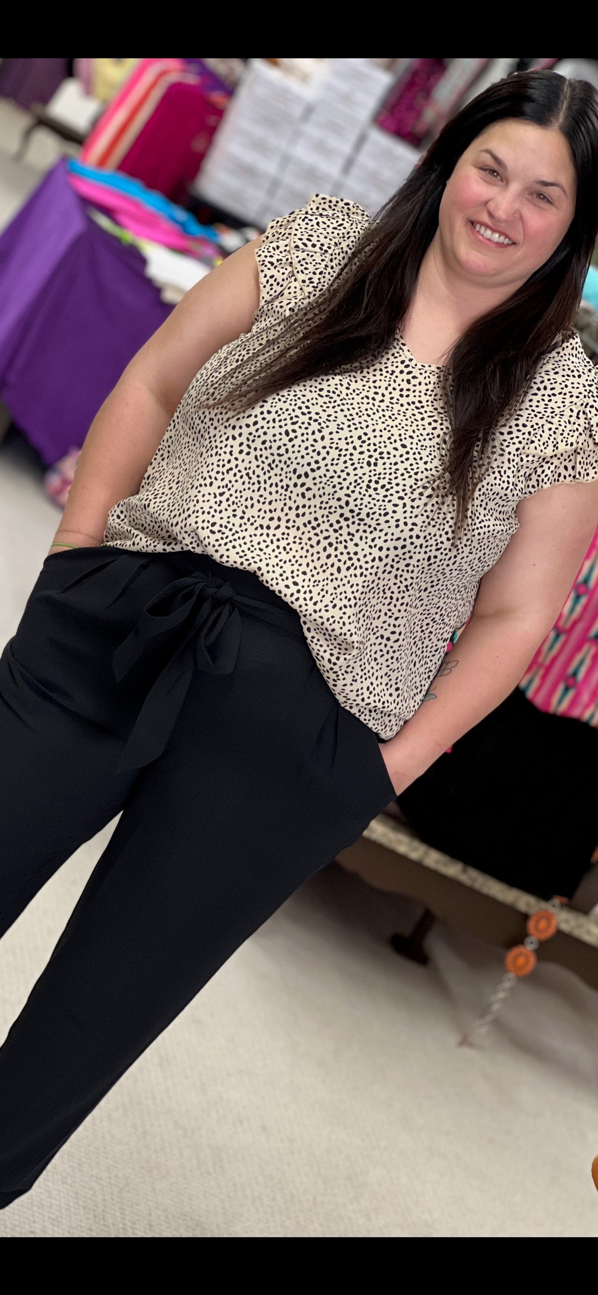 Curvy Oddi Hi-Rise Belt Loops Solid Woven Pants