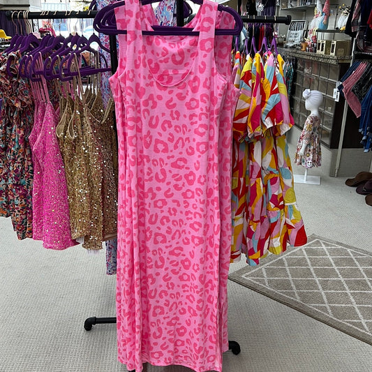 Regular Pink Leopard Sleeveless Maxi Dress