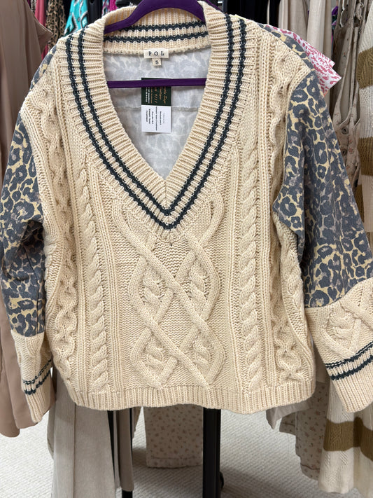 Pol cream sweater with cheetah sleeves