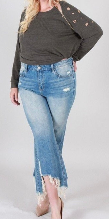 Curvy Special A Heavy Distressed Mid Rise Jeans