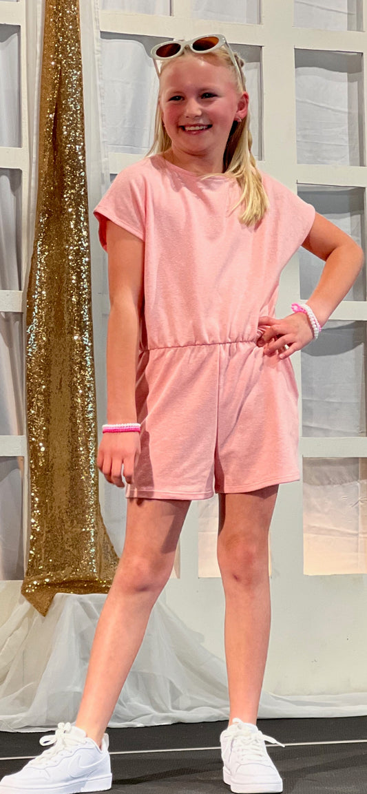 Girls Good Girl Rose Tied Open Back French Terry Romper