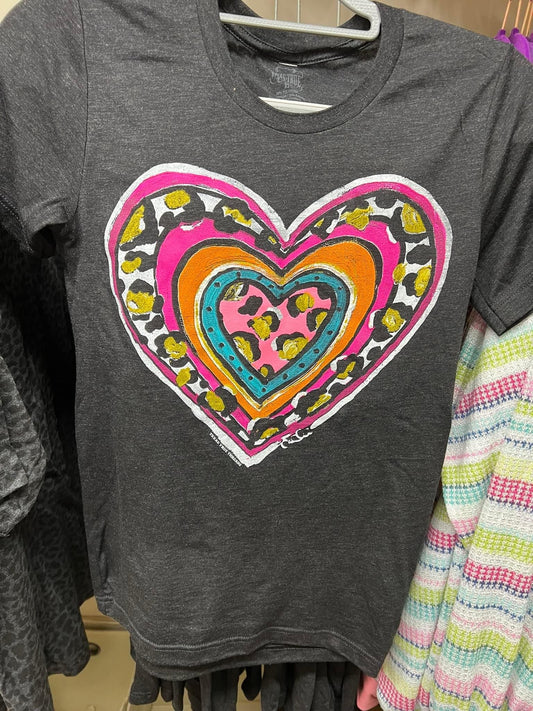 Reg & Curvy Texas True Char/Blk Callie's Leopard Heart Tee