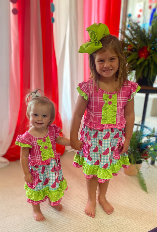Girls Clover Cottage Plaid Watermelon Dress