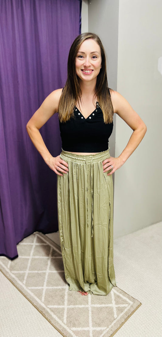 Regular Lavender J Split Hem Long Skirt w/ Smocked Waist