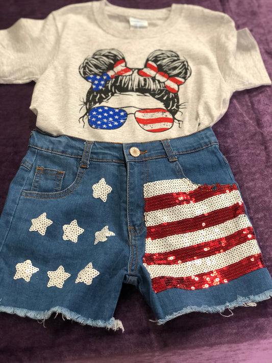 Girls 4th of July Denim Shorts