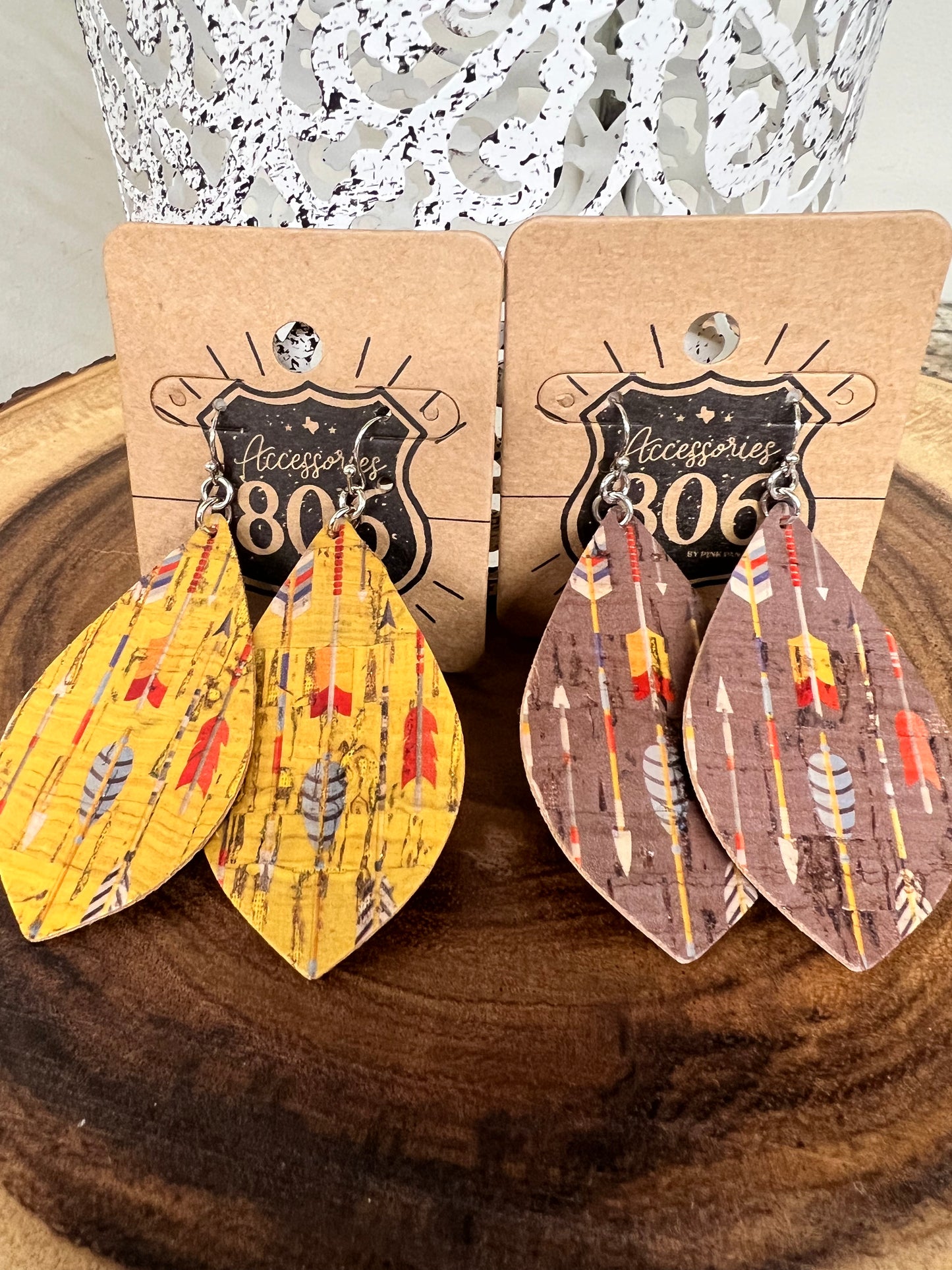 806 Leather Tribal Arrows Drop Earrings