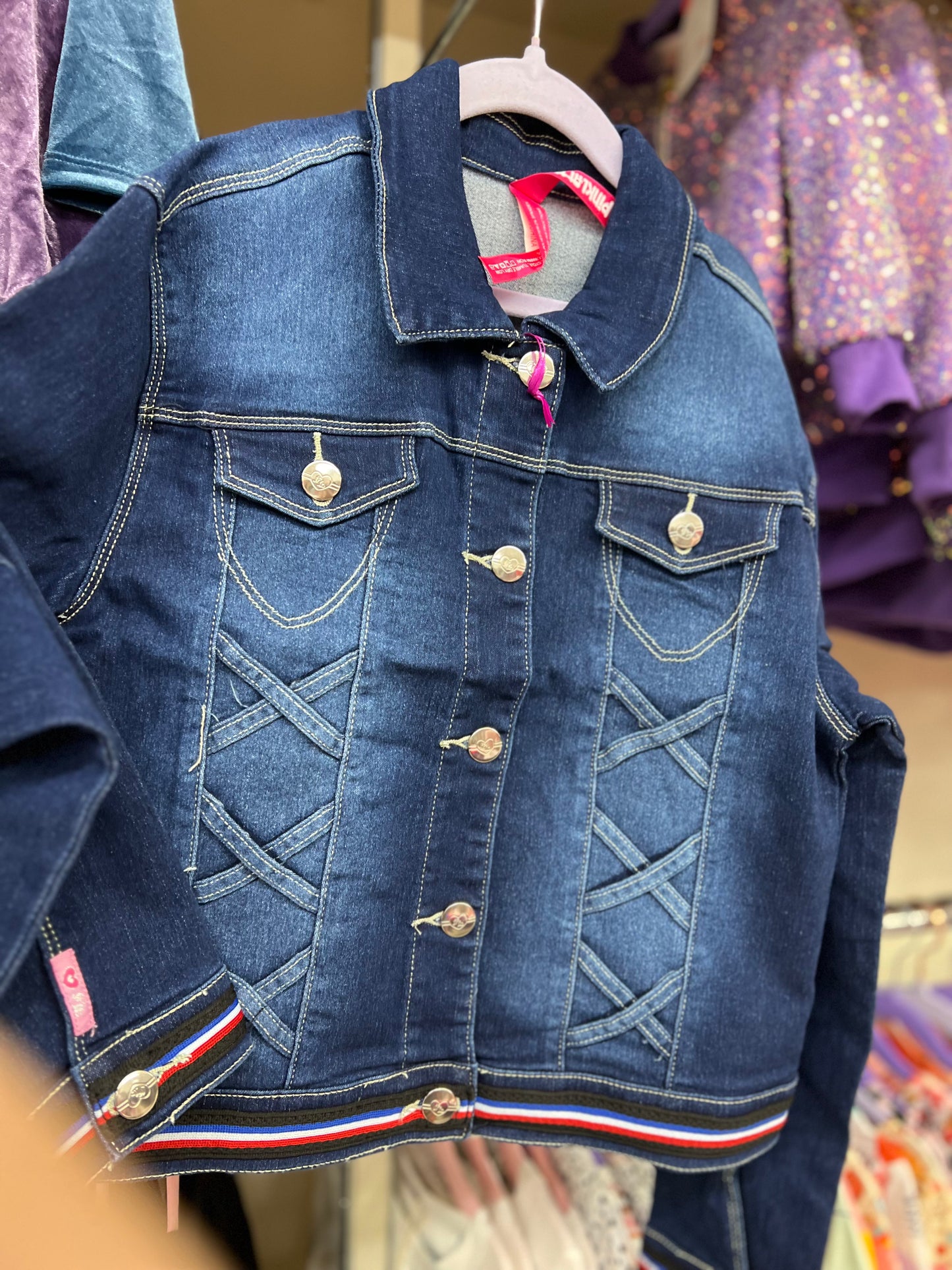 Girls Cutie Patootie Blueberry Wash Denim Jacket w/ Mesh Stripe