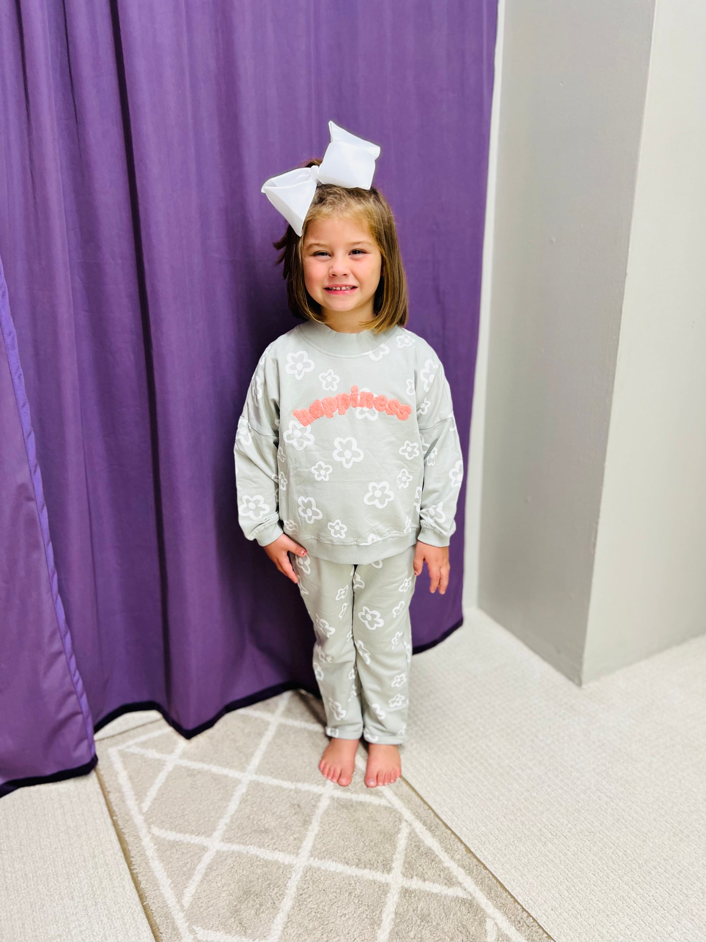 Girls Grey Sweatsuit w/ Happiness Print