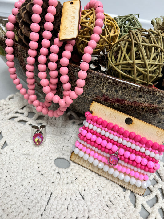 Pink Panache Lt Pink Wooden Beaded Three Strand Necklace