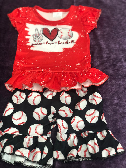 Girls Baseball Red Tee w/ Shorts