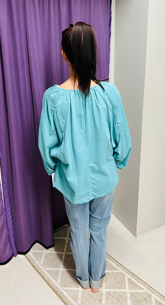Regular El Kanna Split V Neck Long Sleeve Relaxed Fit Blouse Top