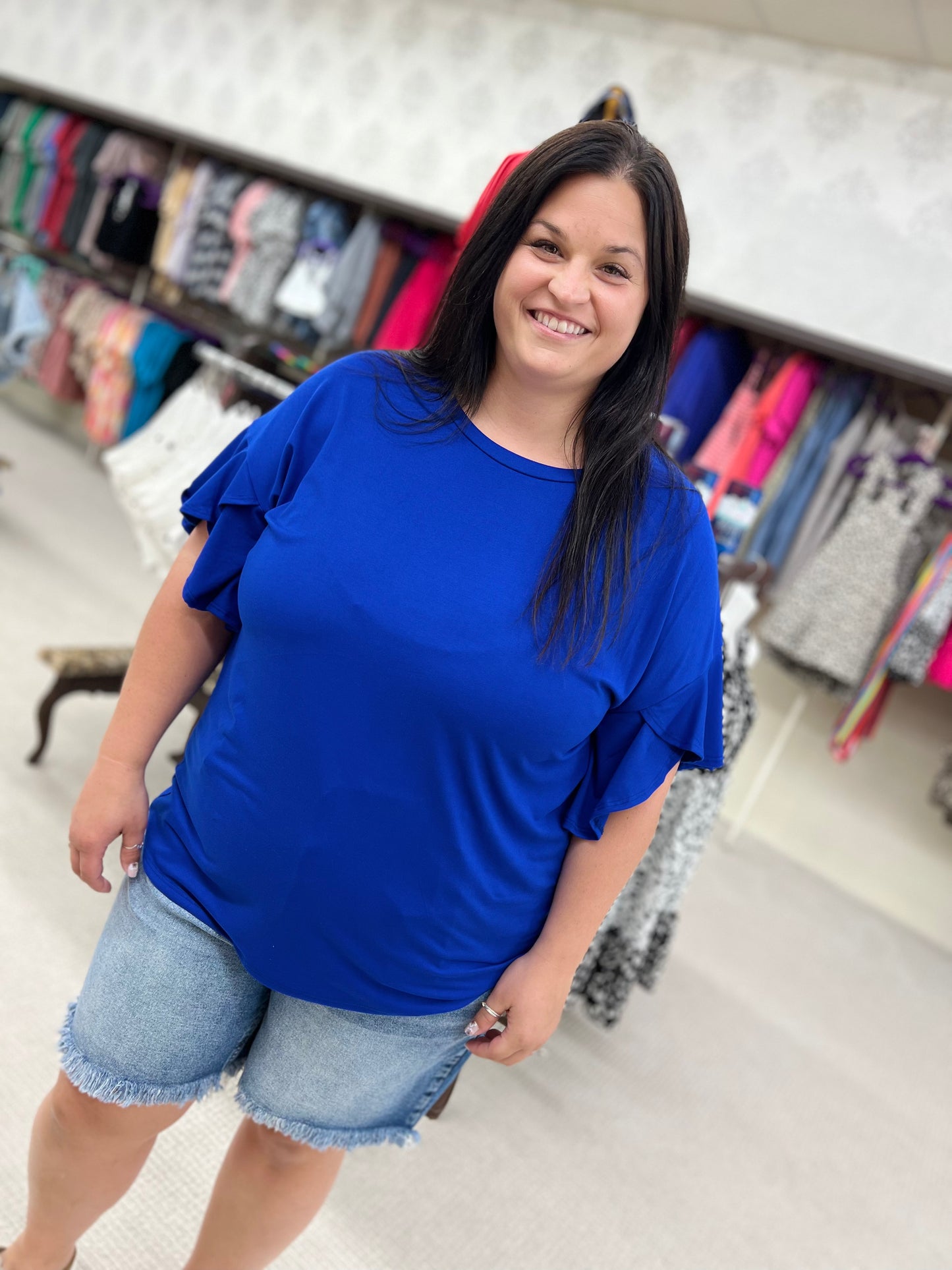 Curvy Ruffle Sleeve Tunic Top