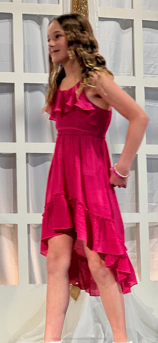 Girls LeleforKids HiLo Ruffles Adj Spaghetti Strap Dress