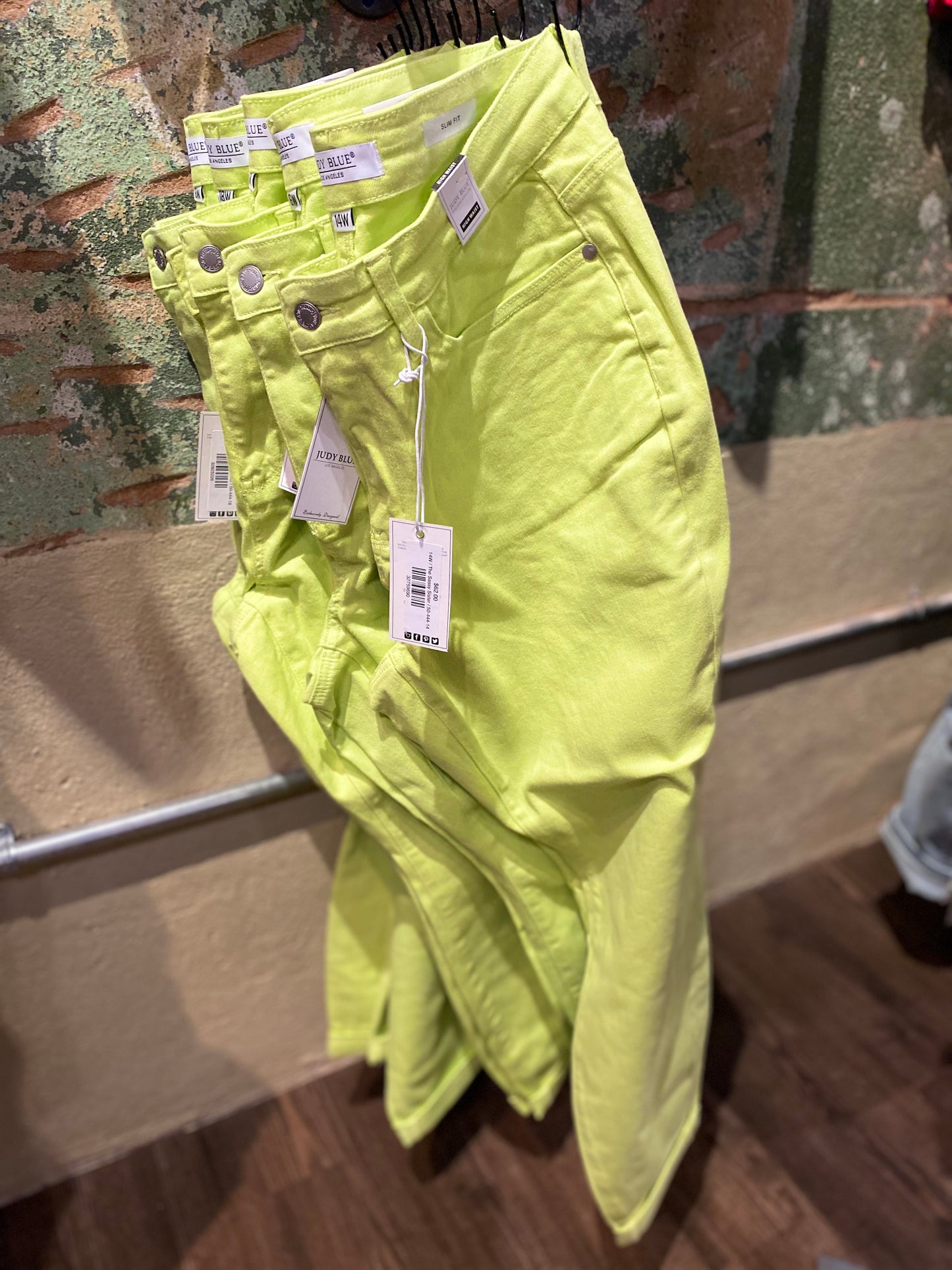 Curvy Judy Blue Lime Green Jeans
