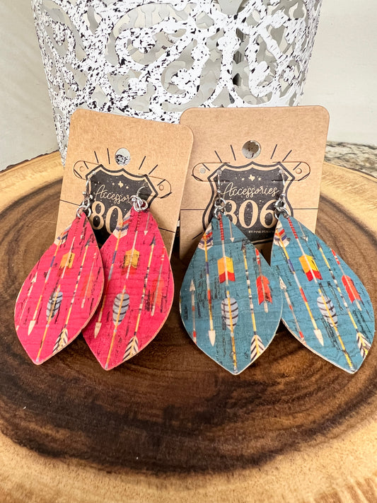 806 Leather Tribal Arrows Drop Earrings