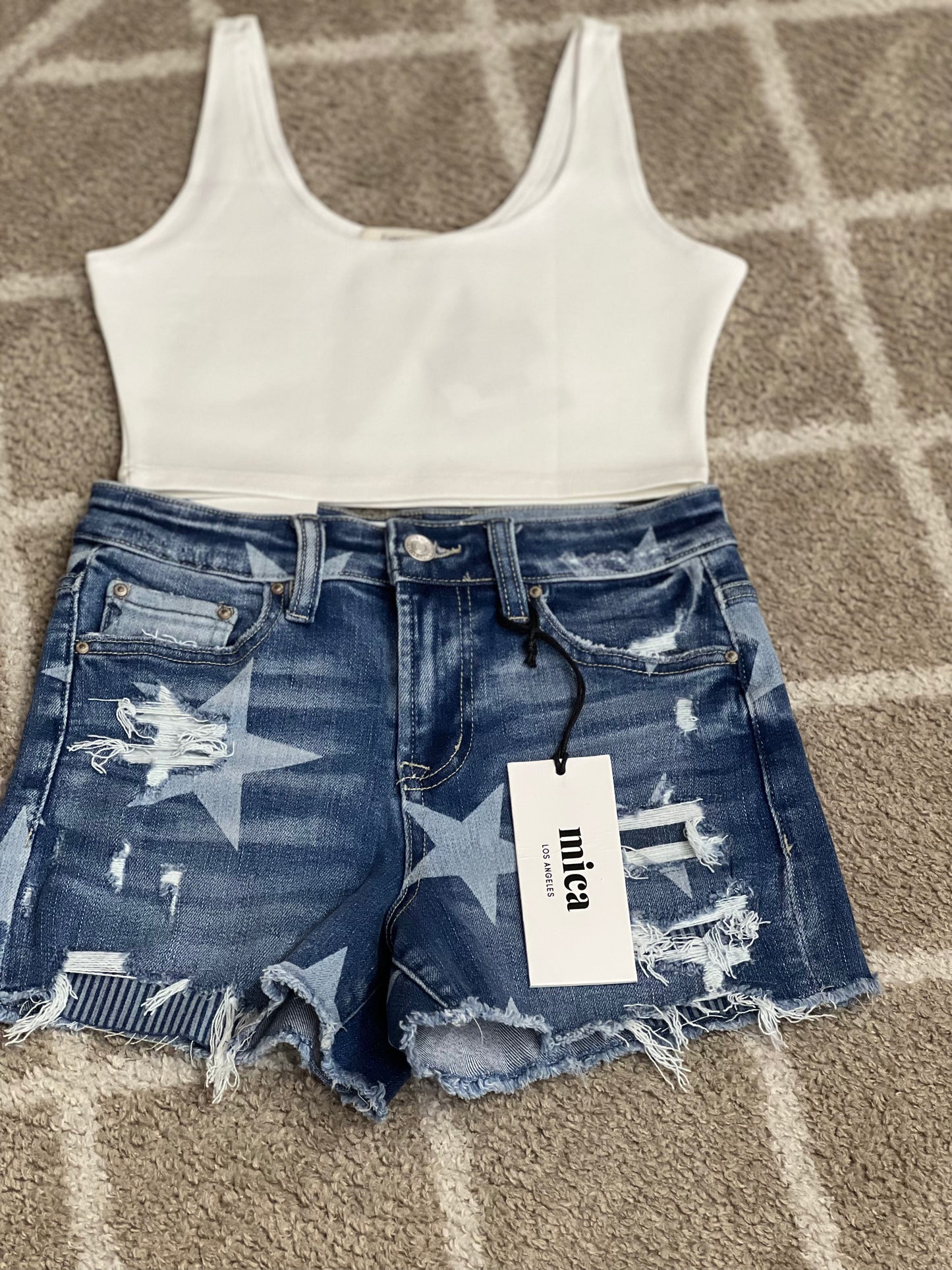Regular Mica American Flag Distressed Shorts