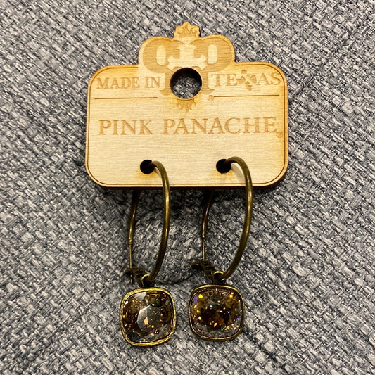 Pink Panache Antique Gold Hoop Earrings w/ Gold Drop Stones