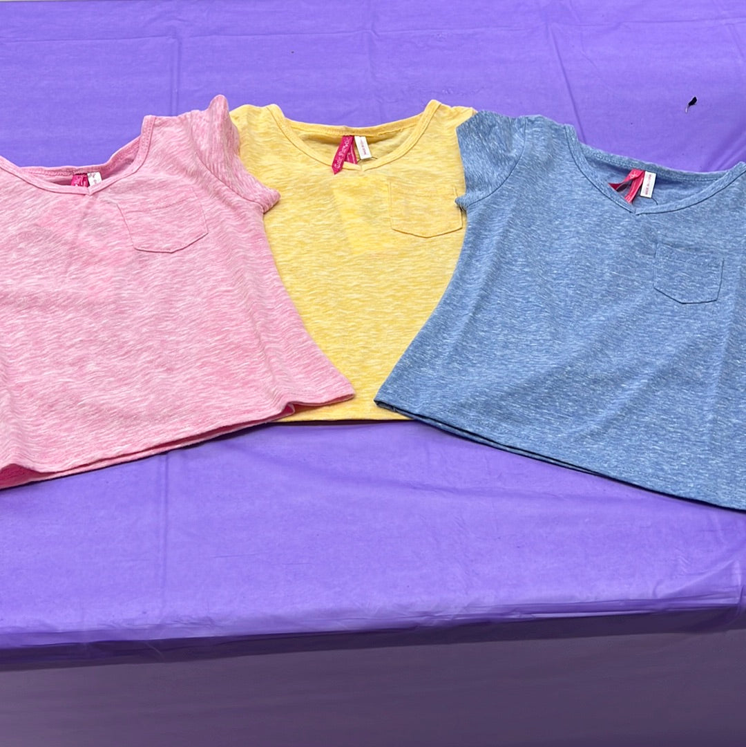 Girls Heathered Mix V Neck Pocket Tee