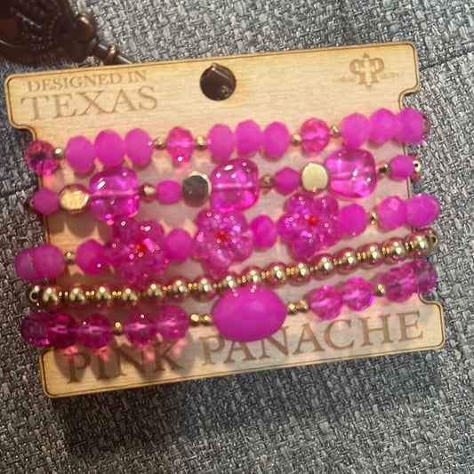 Pink Panache 5 Strand Fuchsia Crystal Bead Bracelets
