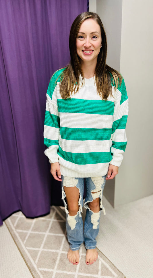 Regular Vine & Love Color Block Striped Sweater