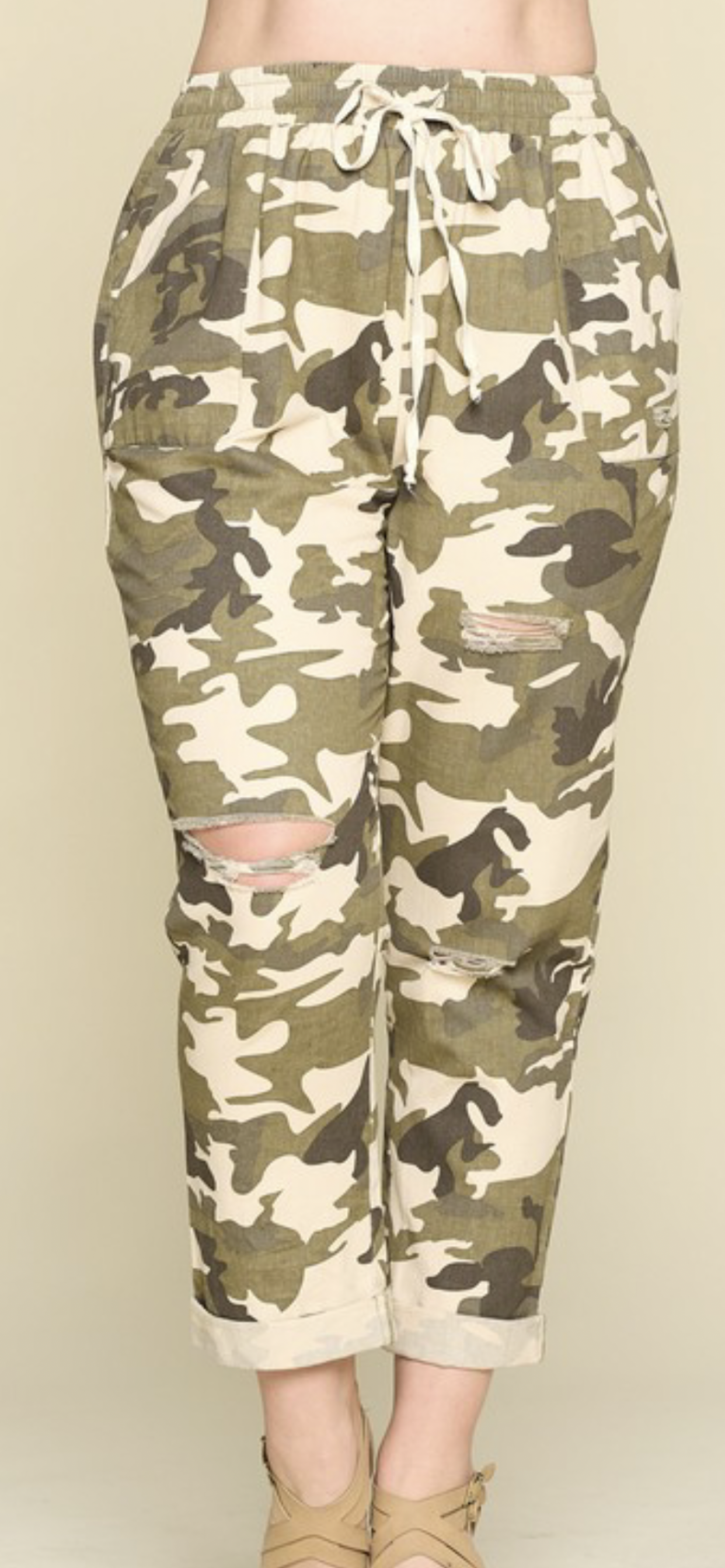 Curvy Oddi Camouflage Printed Distressed Jogger Pants