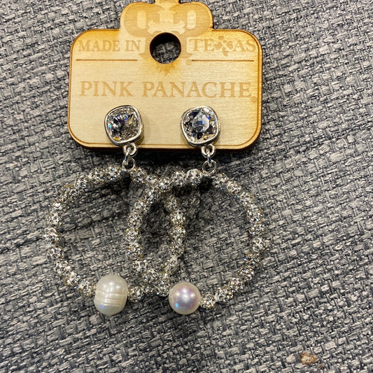 Pink Panache Silver Stone Hoop Earrings w/ Pearl Accent