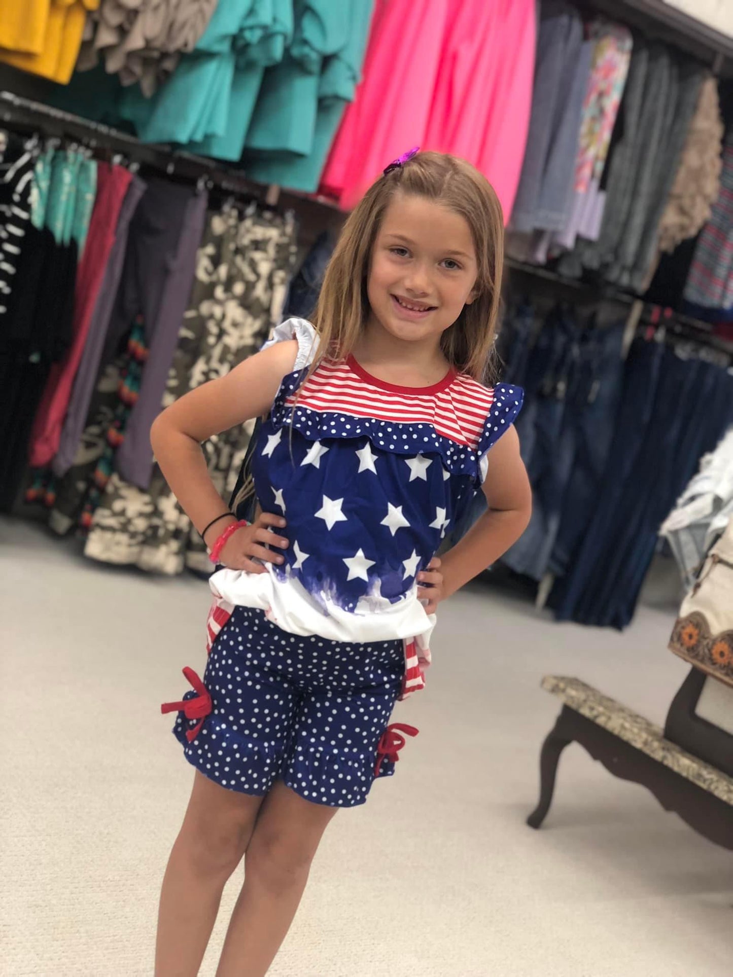 Girls Stars & Stripe Tunic w/ Polka Dot Shorts