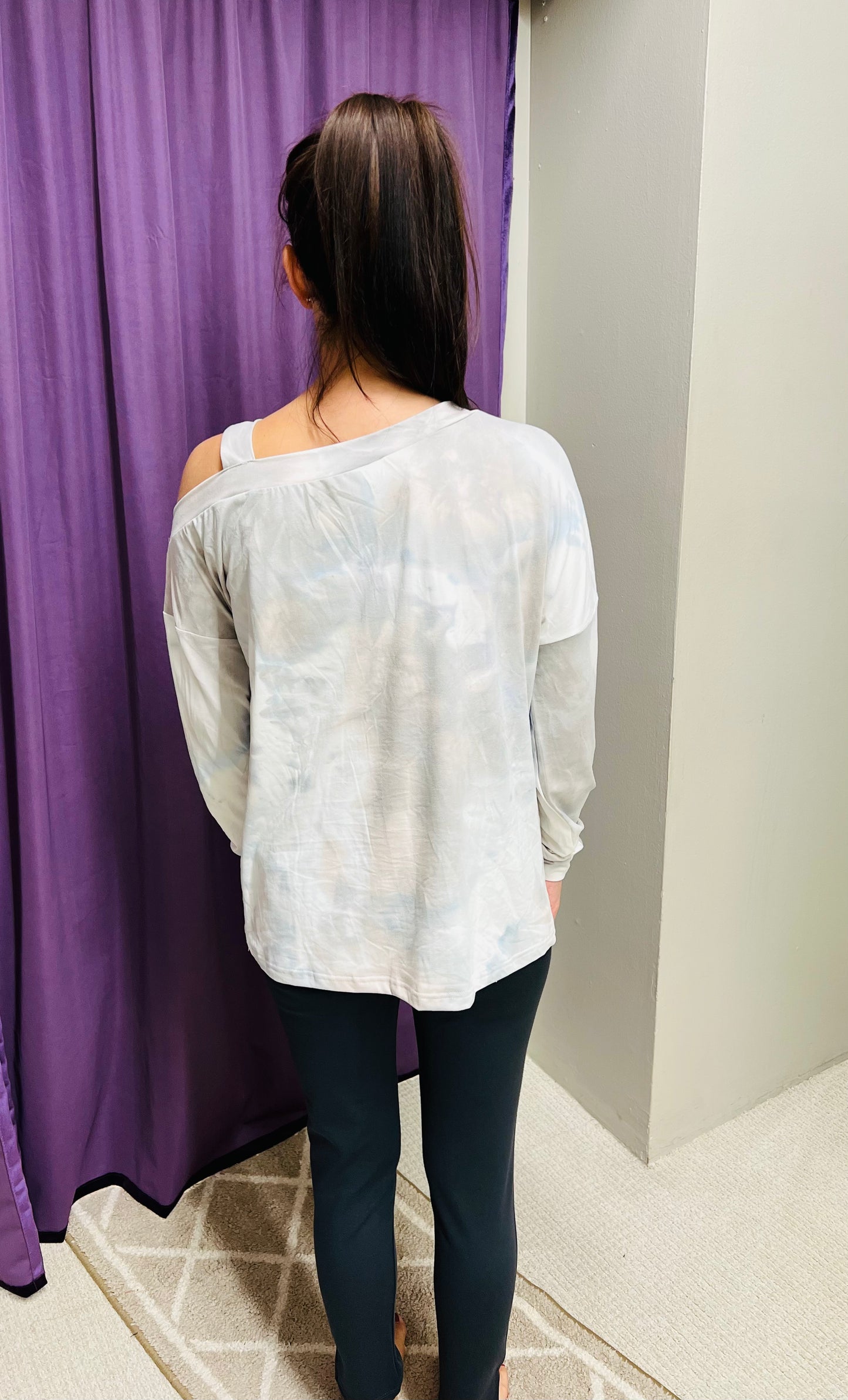 Tie Dye Cold Shoulder Long Sleeve Top