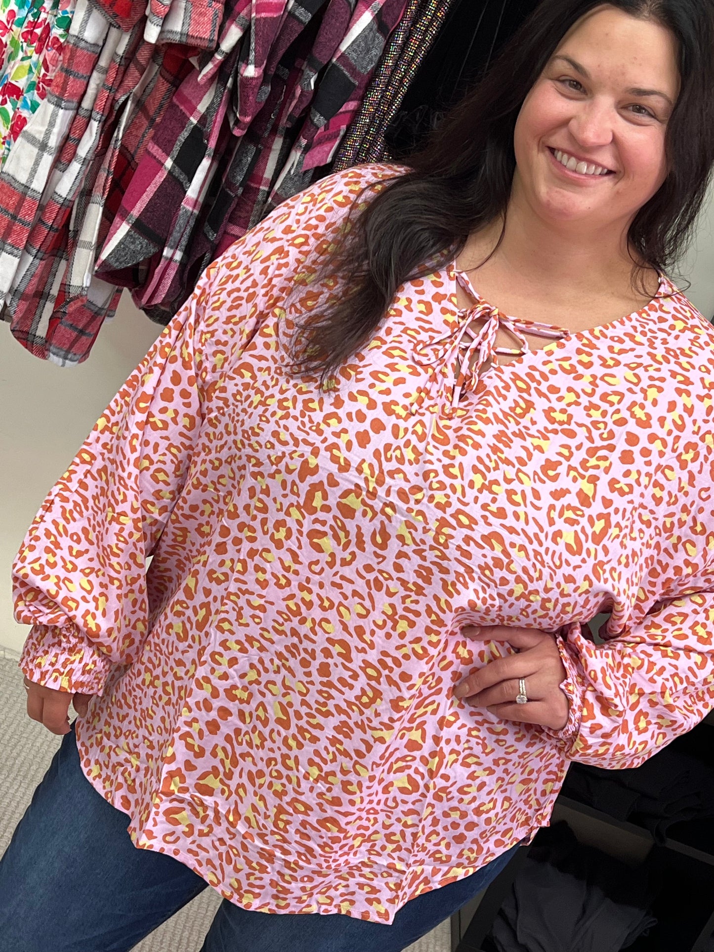 Curvy GiGiO Front Lace Up Loose Knit Top w/ Smocking Sleeve Cuff