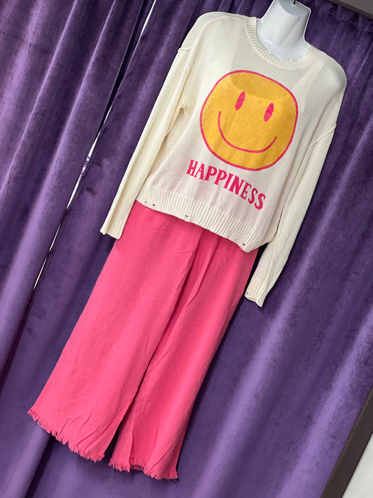 Curvy Umgee Bubble Gum Pink Linen Ankle Pants