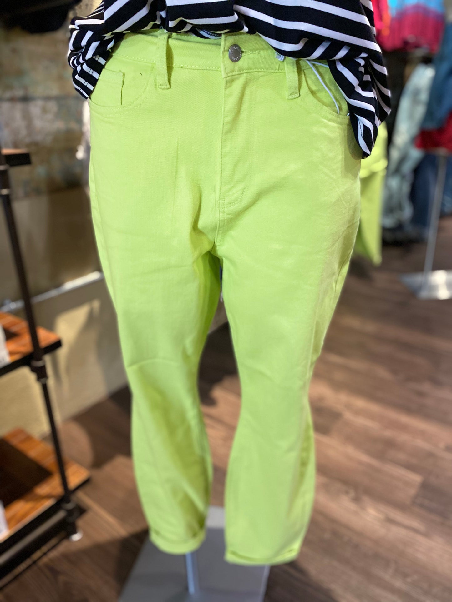 Curvy Judy Blue Lime Green Jeans