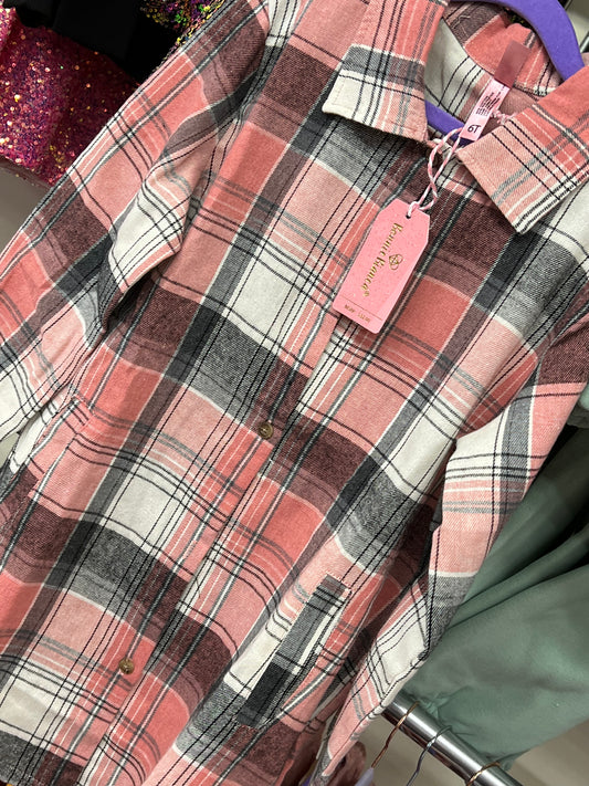 Girls Cutie Patootie Pink & Black Flannel Shirt w/ Pocket